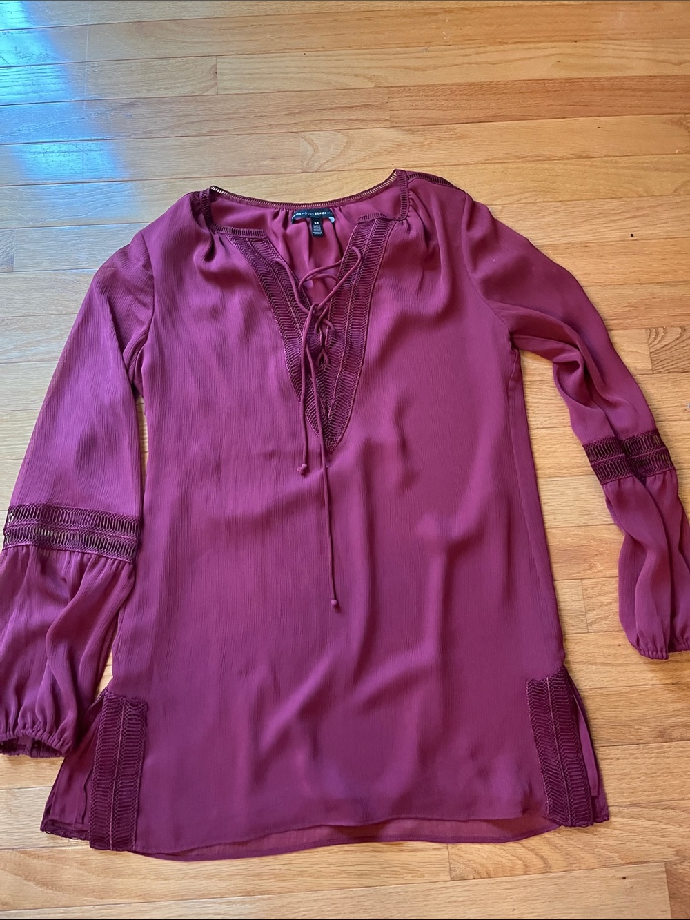 White House Black Market Burgundy Lace-Up Tunic Top